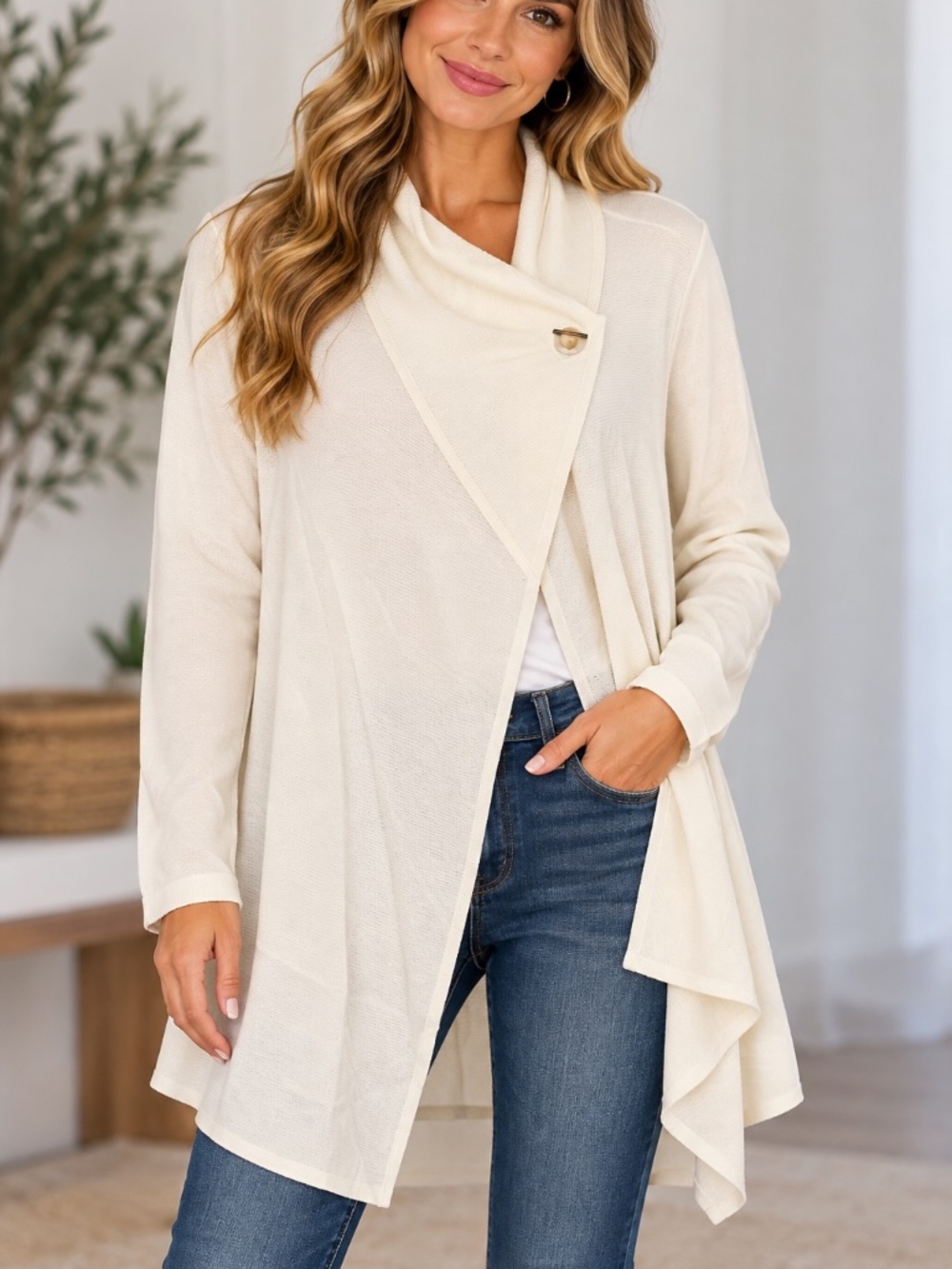 Contemporaine Par Simons Cardigan Womens Size XL White Old Money Classic